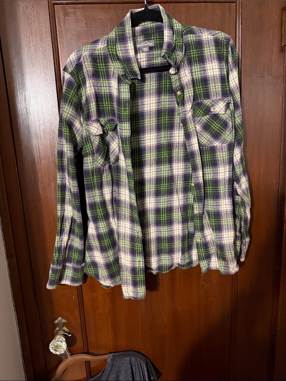 Eddie Bauer Green & Purple Plaid Button-Down Shirt